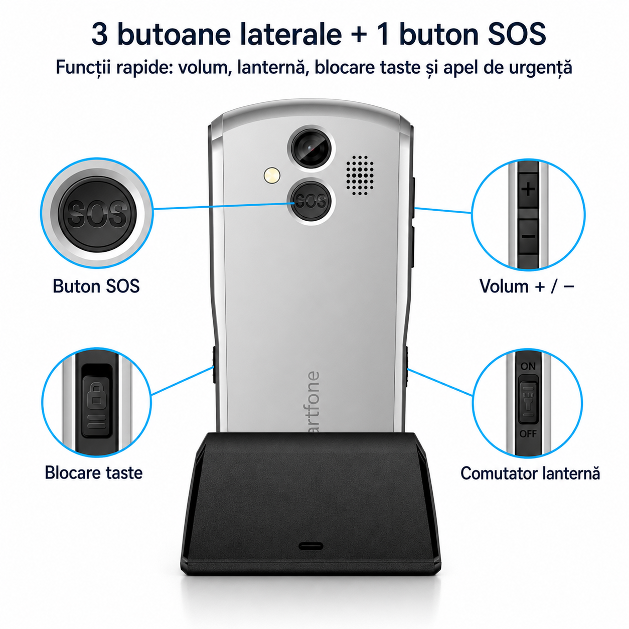 Telefon cu taste mari pentru seniori Artfone A400 4G cu dock de încărcare și buton SOS [6]