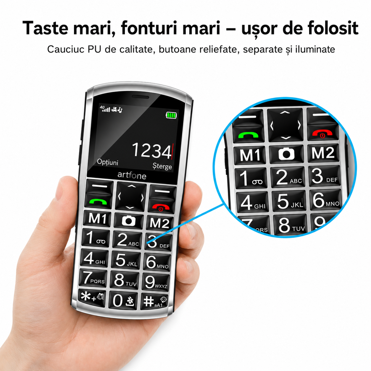 Telefon cu taste mari pentru seniori Artfone A400 4G cu dock de încărcare și buton SOS [4]
