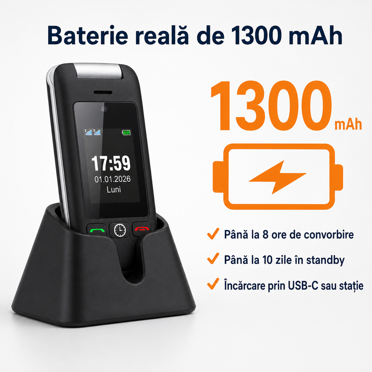 Telefon mobil cu clapetă Artfone C10 pentru seniori, cu taste mari și buton SOS [4]
