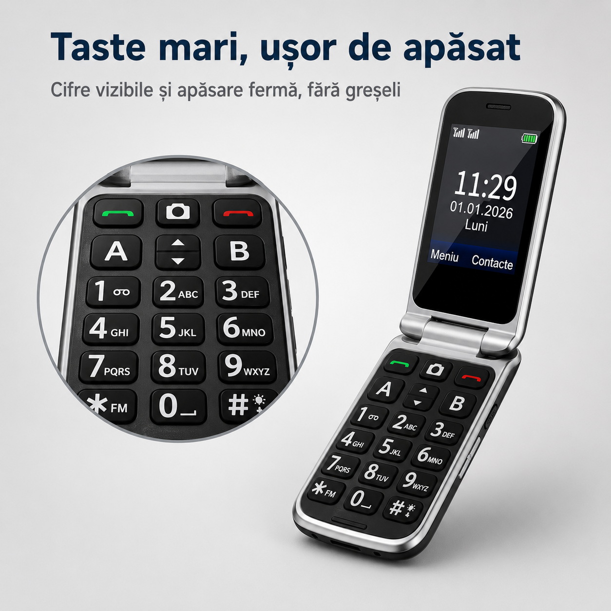 Telefon mobil cu clapetă Artfone C10 pentru seniori, cu taste mari și buton SOS [3]