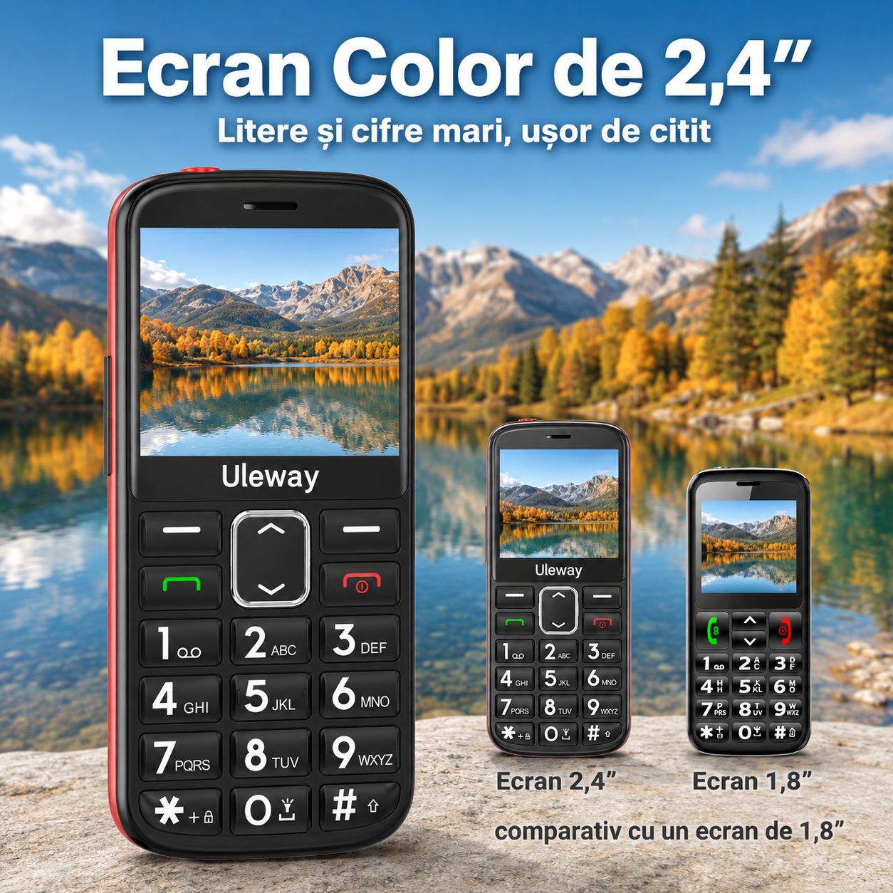 Telefon seniori Uleway M2302 roșu cu taste mari, SOS și stație de încărcare [8]