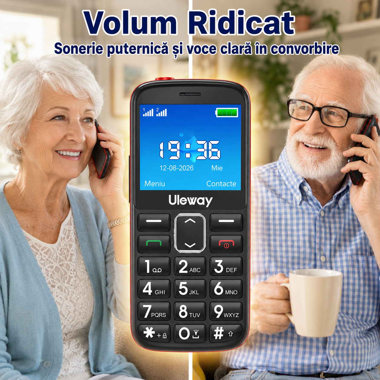 Telefon seniori Uleway M2302 roșu cu taste mari, SOS și stație de încărcare [2]