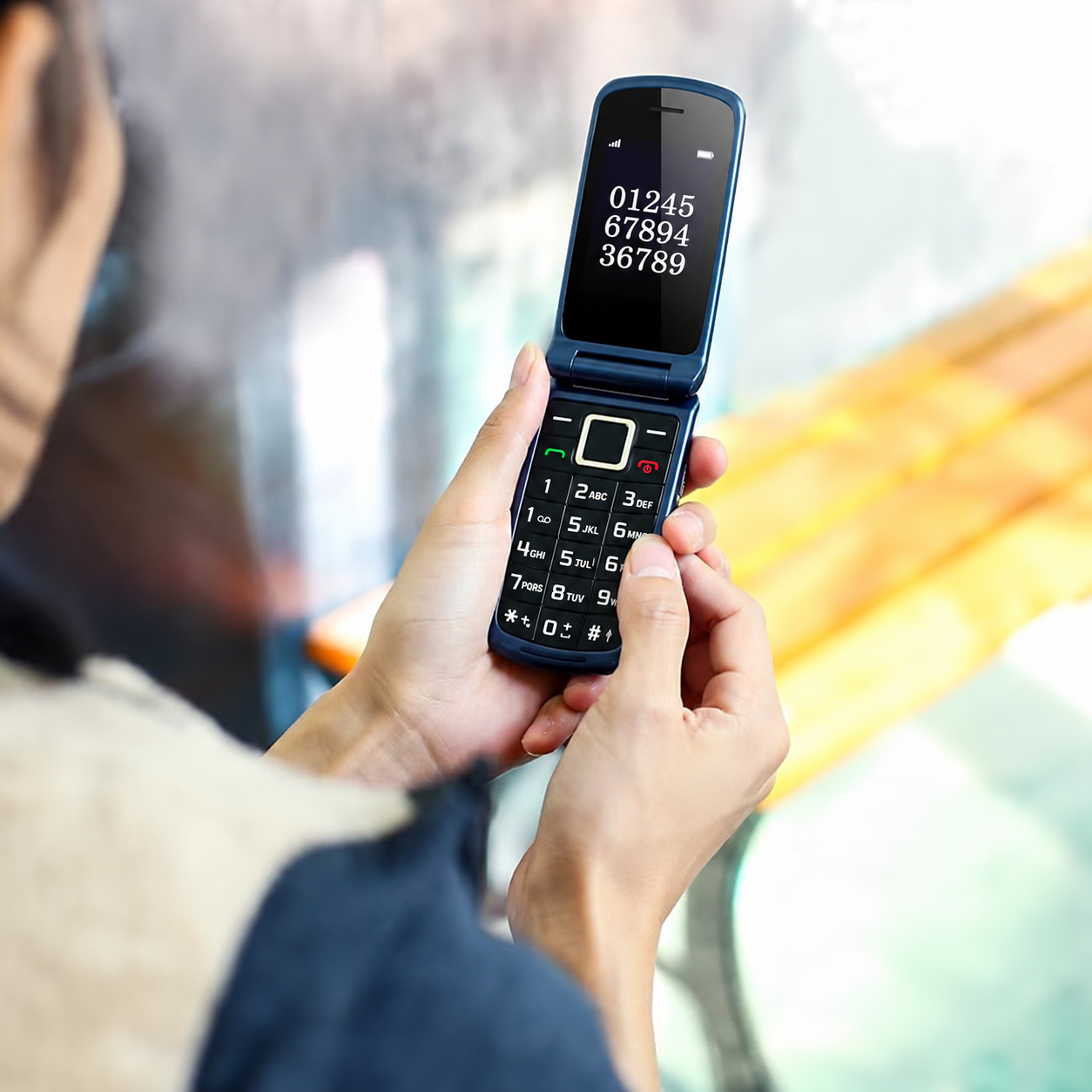 Telefon seniori Uleway G380D cu clapetă, buton SOS și taste mari, albastru [4]