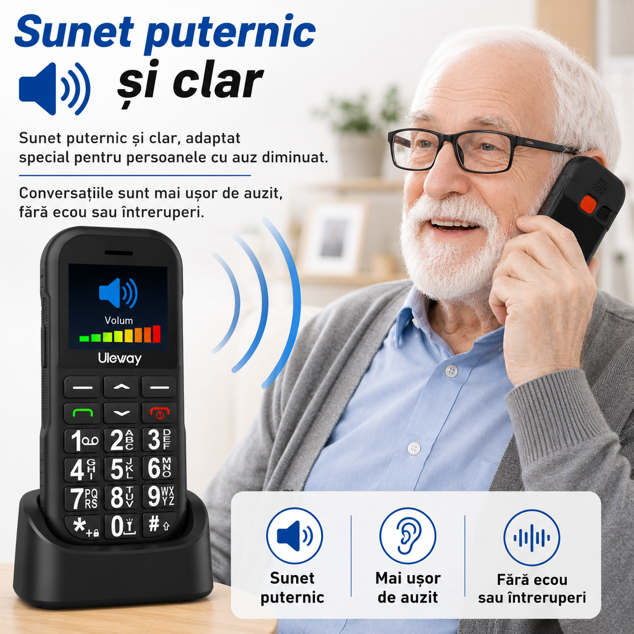 Telefon Uleway G180 pentru seniori cu taste mari, buton SOS și dock de încărcare [10]