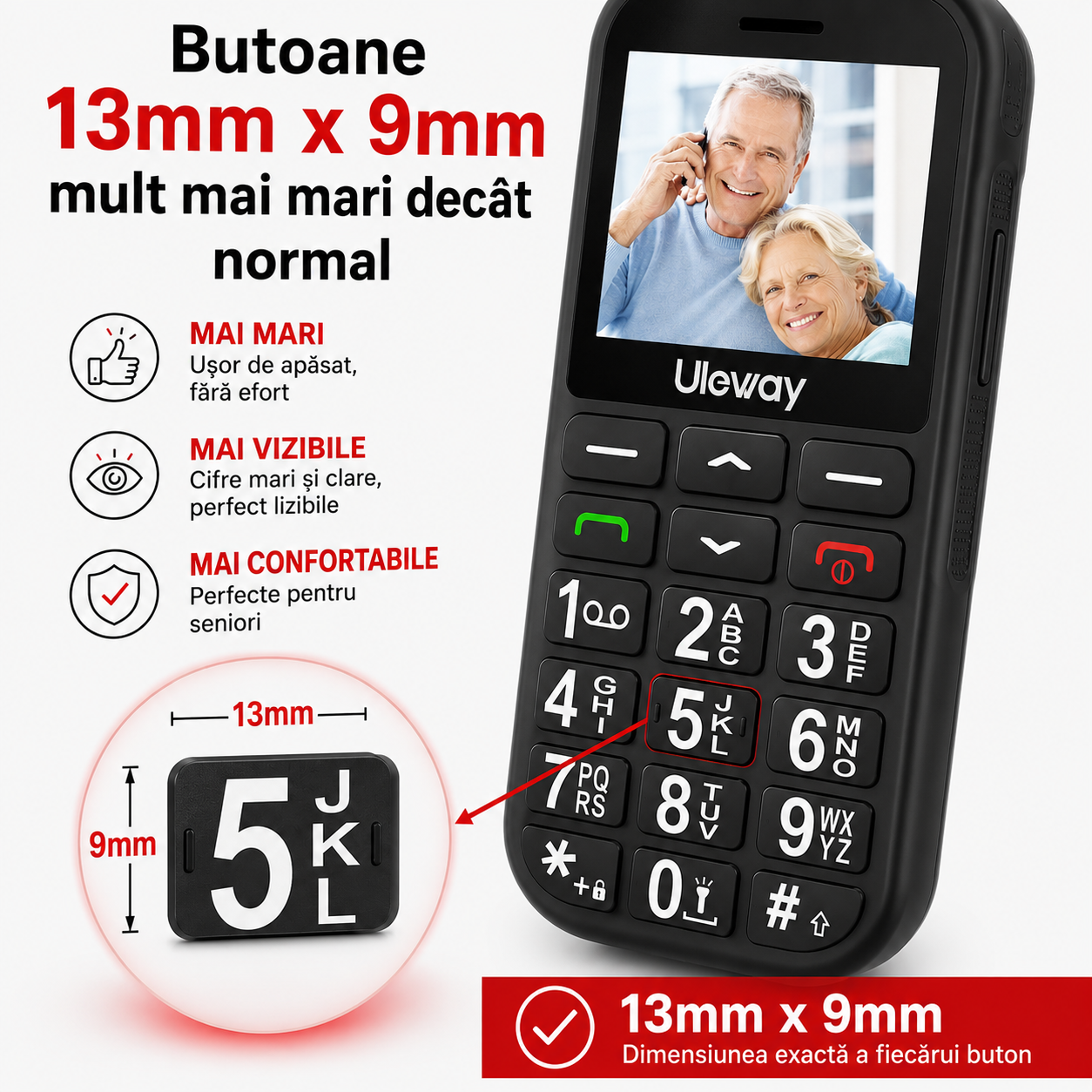 Telefon Uleway G180 pentru seniori cu taste mari, buton SOS și dock de încărcare [4]