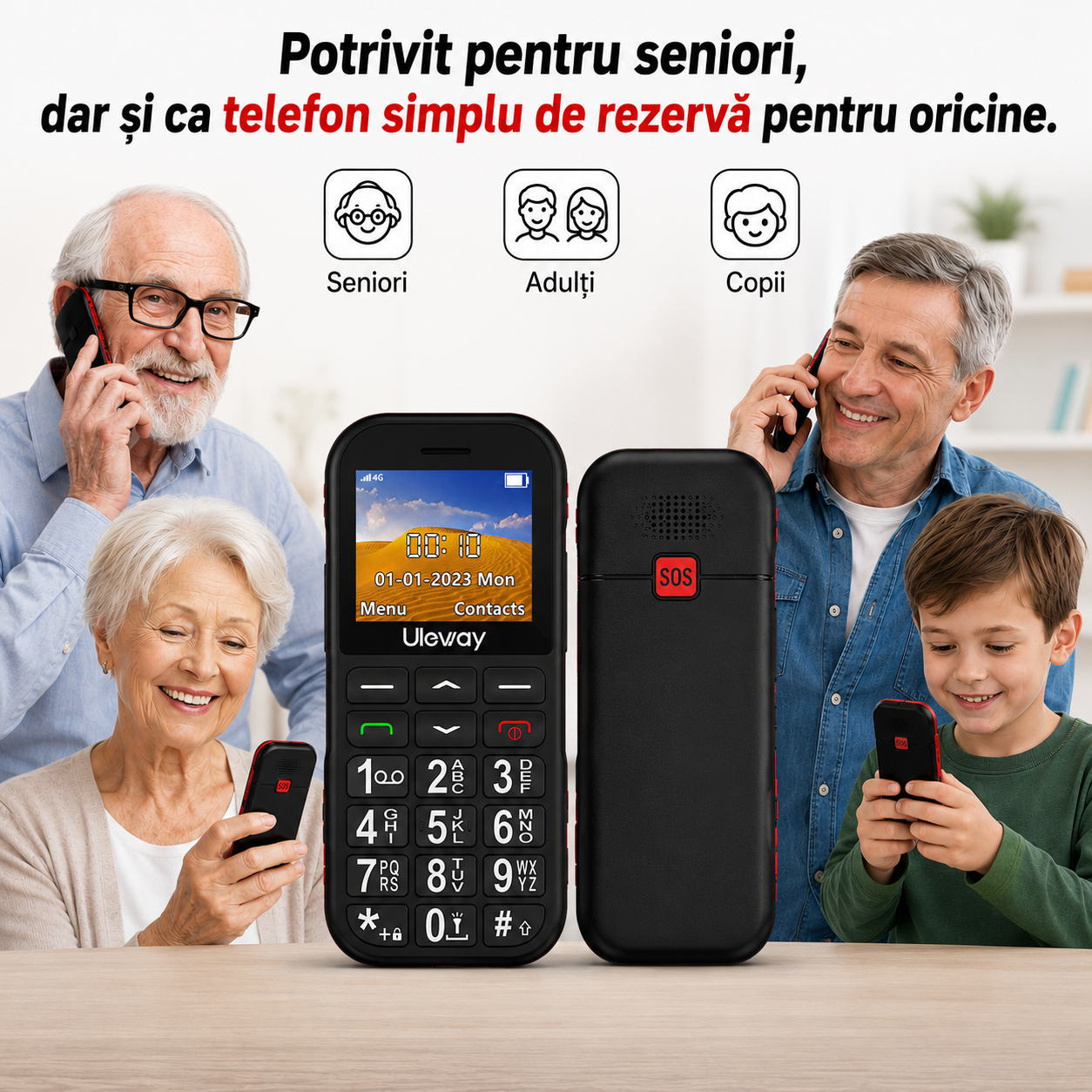 Telefon Uleway G180 pentru seniori cu taste mari, buton SOS și dock de încărcare [7]