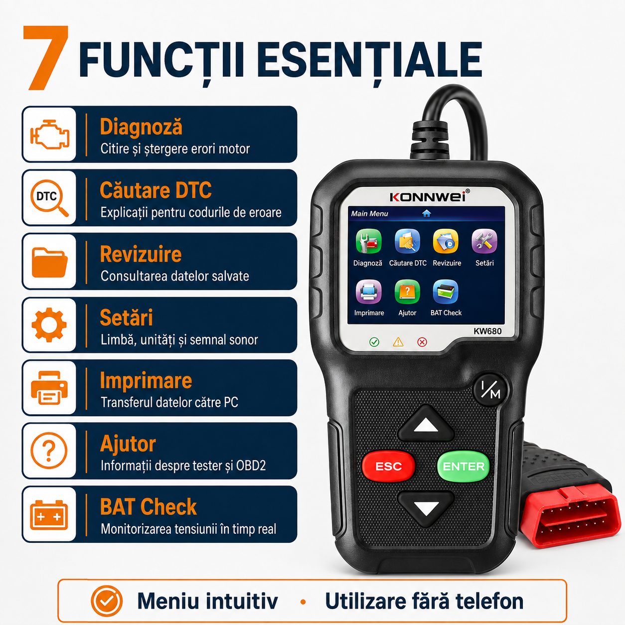 Tester Auto KONNWEI KW680 – Diagnoză OBD2 Multimarcă [6]