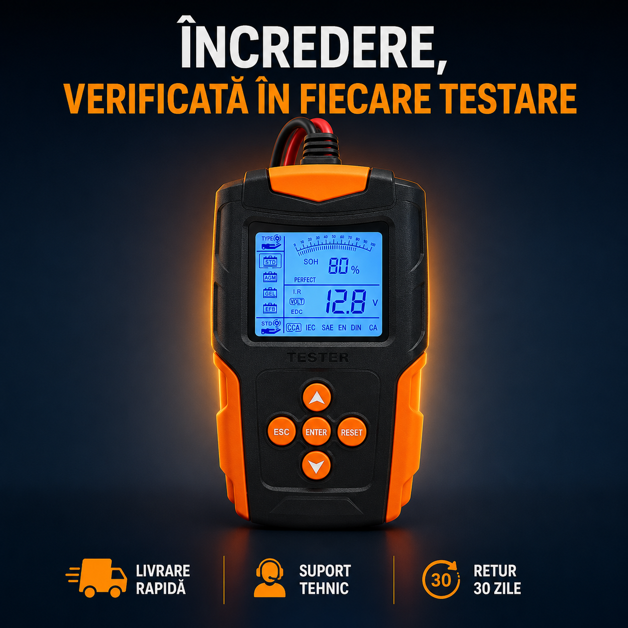 Tester digital baterie auto FOXSUR FBT-200 12V 24V cu display LCD [6]