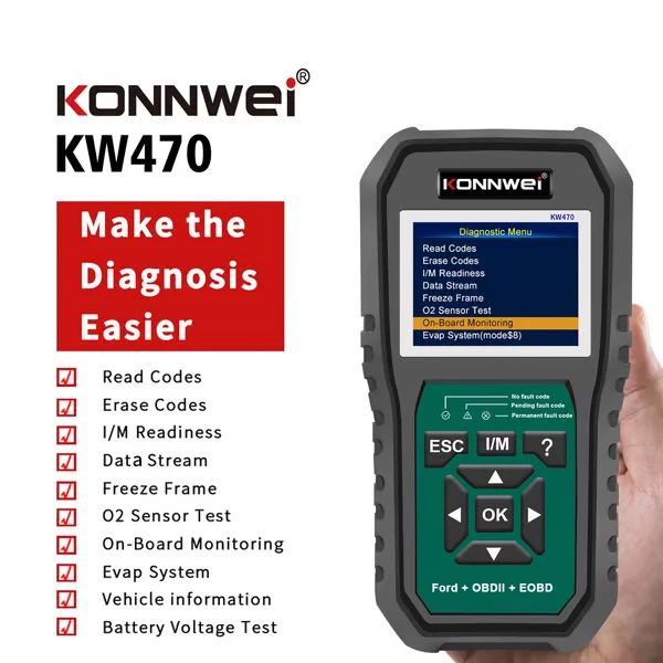 Tester diagnoza auto KONNWEI KW470 OBD2 Ford baterie [2]