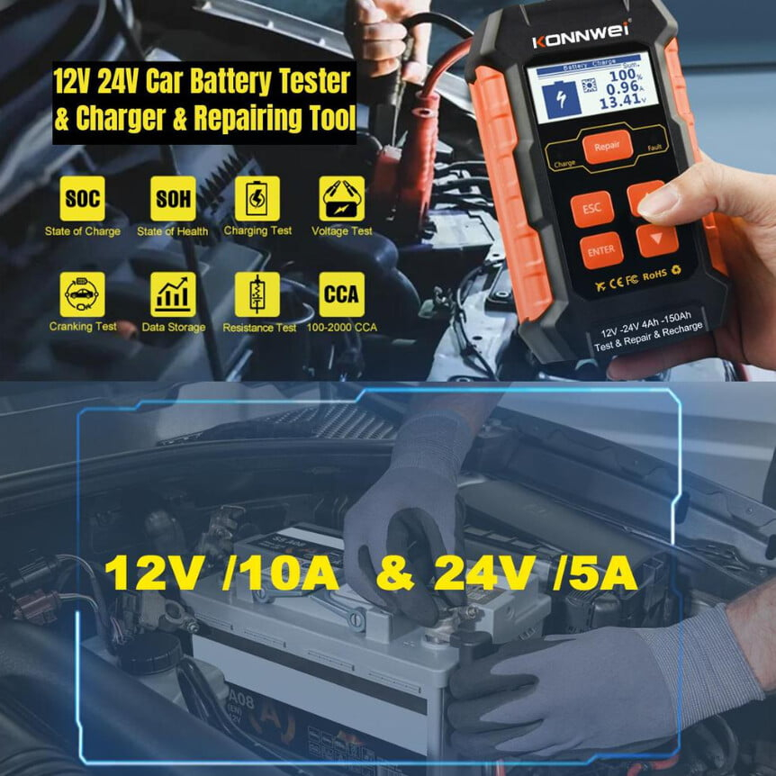 Tester și Redresor Inteligent Valvirtalex KW520 12V/24V 3 în 1 cu LCD [4]