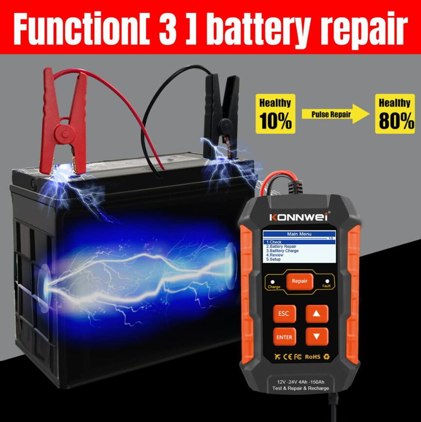Tester și Redresor Inteligent Valvirtalex KW520 12V/24V 3 în 1 cu LCD [6]