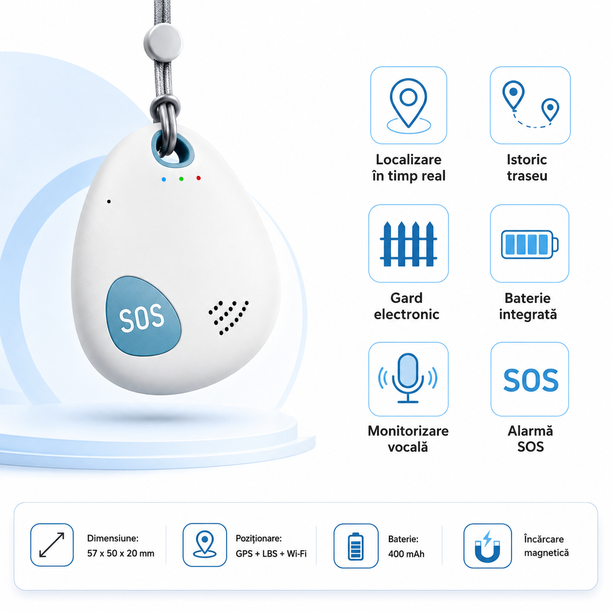 Tracker GPS 4G M6 alb cu buton SOS pentru copii și seniori [3]