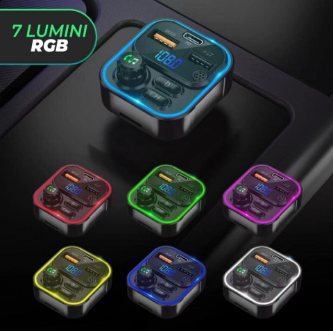 Modulator FM Auto C17 Bluetooth 5.0, QC3.0, USB-C, Afișaj Digital și RGB [5]