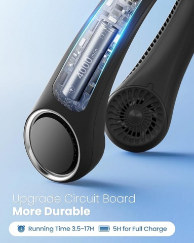 Ventilator Portabil pentru Gât Valvirtalex®, 3 Viteze, Baterie USB, Negru [3]