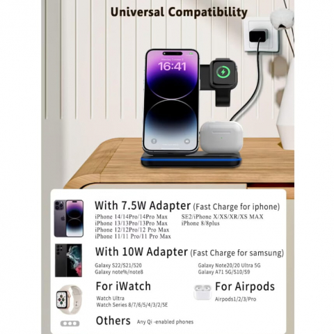 Încărcător Wireless 3 în 1 Valvirtalex – Qi, 15W, Touch LED, USB-C [4]