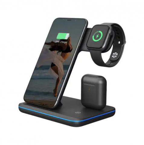 Alte electronice - Încărcător Wireless 3 în 1 Valvirtalex – Qi, 15W, Touch LED, USB-C