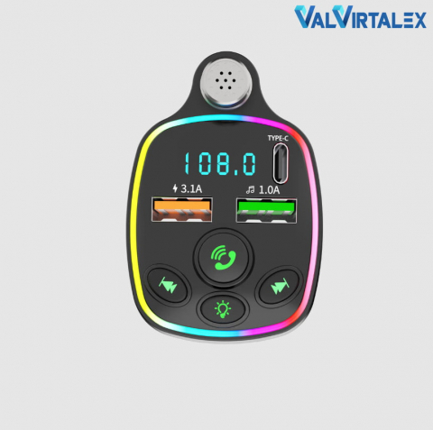 Modulator FM Auto VALVIRTALEX® Q11 Bluetooth 5.0, RGB, USB-C, Afișaj Digital [1]