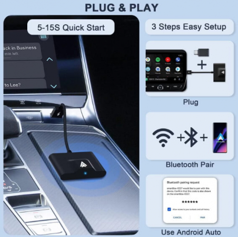 Adaptor Wireless Android Auto VALVIRTALEX® – Conectivitate Rapidă, Plug & Play, Compatibil Android 11+ [4]