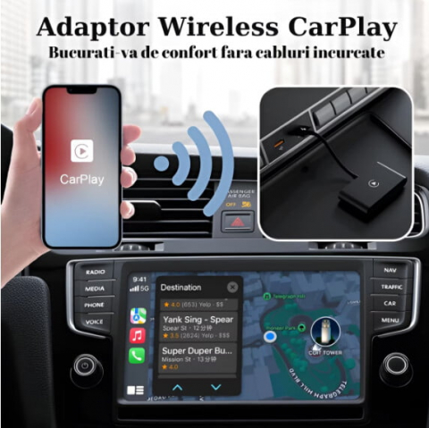Adaptor Wireless CarPlay VALVIRTALEX® – Compatibil iPhone, Plug & Play, Bluetooth + Wi-Fi, USB-A/Type-C [2]