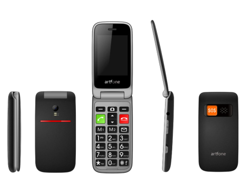 Telefoane mobile Seniori - Telefon Artfone CF241A cu clapetă, taste mari și buton SOS pentru seniori