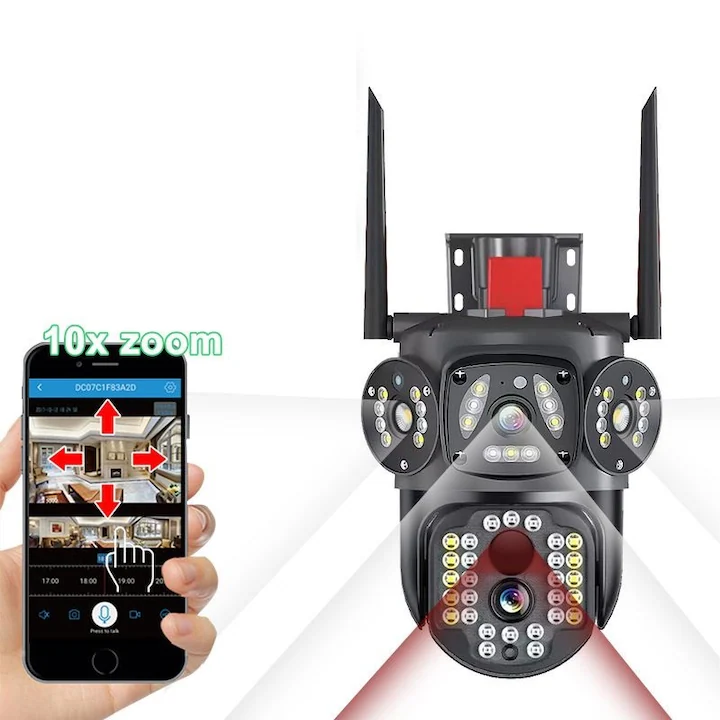 Camere de supraveghere - Camera Supraveghere WiFi V380 12MP 3 Lentile PTZ Exterior