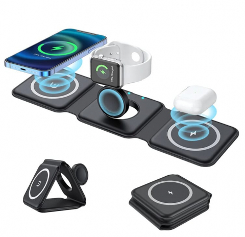Încărcător Wireless Pliabil 3 în 1 VALVIRTALEX® pentru iPhone, Apple Watch și AirPods – Negru [1]