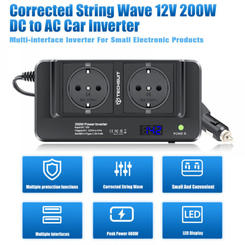 Invertor Auto ValVirtalex 200W-400W cu USB-C și Afișaj Digital [3]