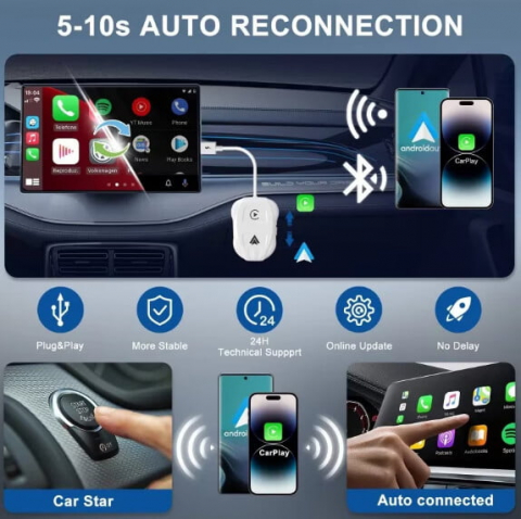 Modul Wireless 2 în 1 VALVIRTALEX® – Android Auto și CarPlay, Conectare Bluetooth + Wi-Fi, Compatibil Android 11+ și iOS 10+ [3]