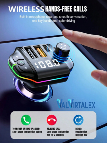 Modulator FM Auto VALVIRTALEX® Bluetooth 5.0, USB-C, QC 3.0, RGB, MP3 [3]