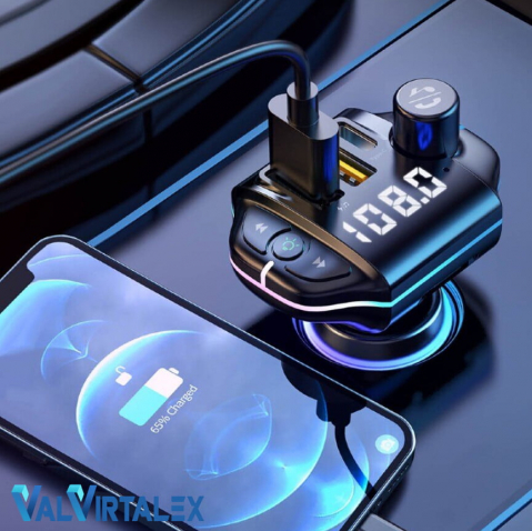 Modulator FM Auto VALVIRTALEX® Bluetooth 5.0, USB-C, QC 3.0, RGB, MP3 [7]