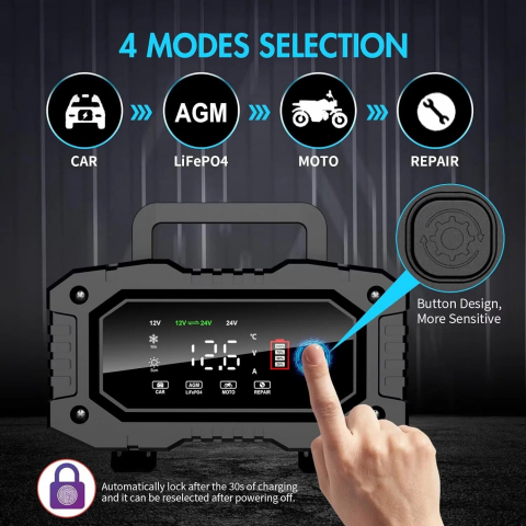 Redresor auto digital FPT‑100 12V/24V LCD 20A [1]