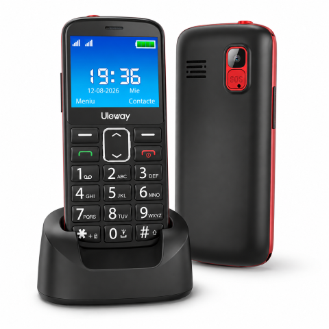 Noutati - Telefon seniori Uleway M2302 roșu cu taste mari, SOS și stație de încărcare