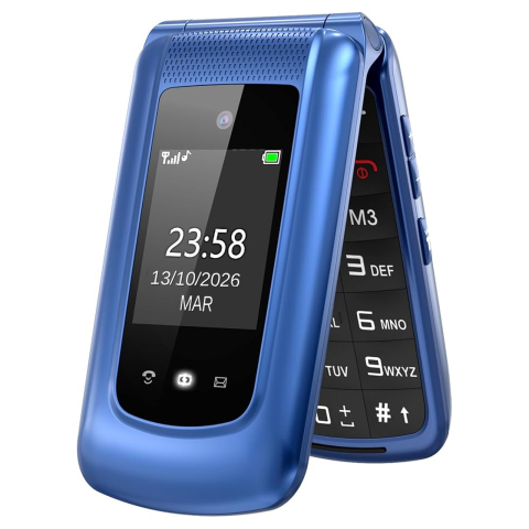 Telefoane mobile Seniori - Telefon seniori Uleway G380D cu clapetă, buton SOS și taste mari, albastru