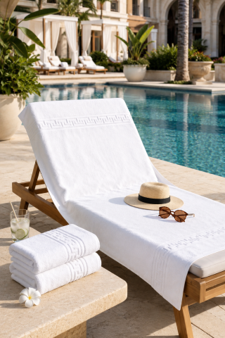 PROSOAPE HOTELIERE - Prosop de plajă Greek Border crem din bumbac, 500 GSM, dimensiune 80 × 180 cm
