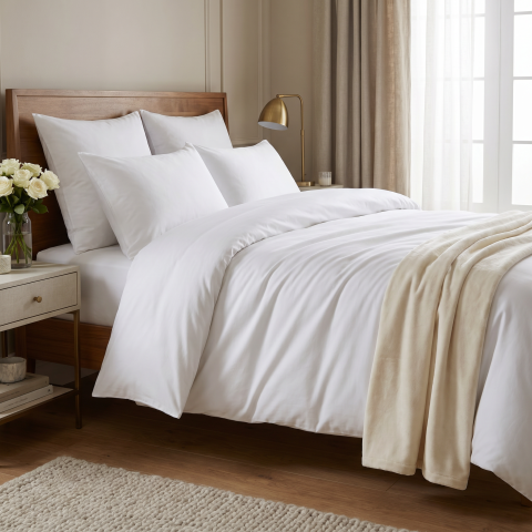 LENJERII HOTELIERE - Set 20 Lenjerii Hoteliere Opera Satin 100% Bumbac Mercerizat Alb Optic 300 TC