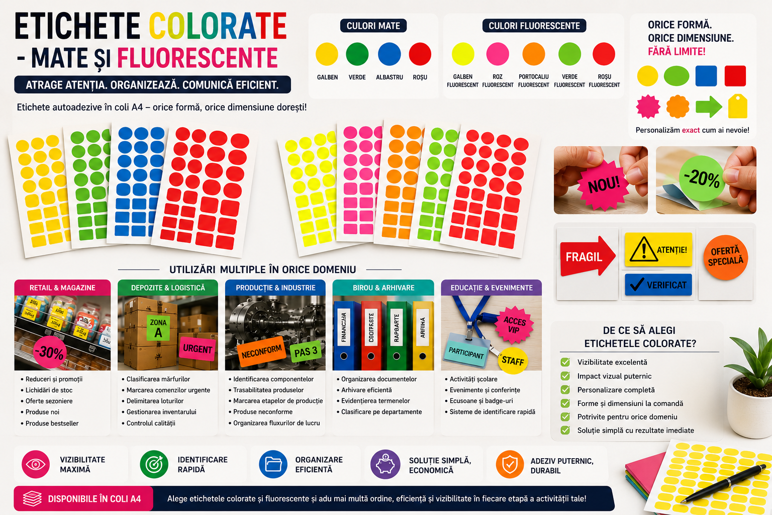 Etichete colorate - mate și fluorescente – atrage atenția instant și organizează mai eficient