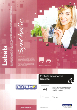 ETICHETE - Etich 16buc/A4 poliester glossy transparent-EUROHANGERS-80micr 10coli/set