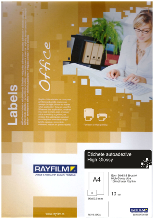 Office (hartie premium) - Etich 96x63.5 8buc/A4  High Glossy alba 100/set laser Rayfilm