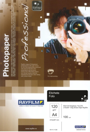 Auto-adezive - Etich A4 fotoglossy 1buc/A4 210x297 120g 100/top inkjet Rayfilm (Hartie foto autoadeziva)