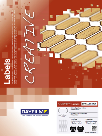 ETICHETE - Etich dreptunghi capete rotunjite hartie vintage crem 40buc/A4 laser 10/set Rayfilm-Creativ