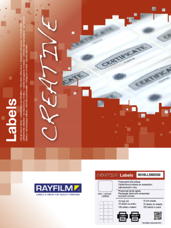 Creative (alte forme) - Etich dreptunghi colturi rotunjite hartie alba 18buc/A4 laser 10/set Rayfilm-Creativ