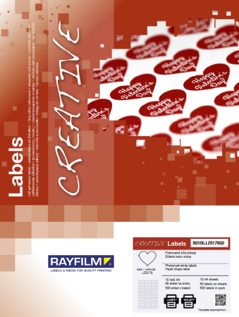 ETICHETE - Etich forma de inima mat rosu 60/A4 uz univ 10/set Rayfilm-Creativ