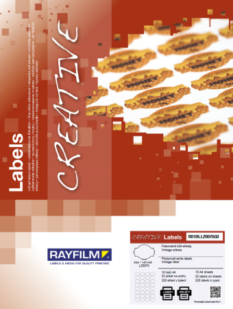 ETICHETE - Etich ovala cu urechi hartie maro cu nervuri 32buc/A4 laser 10/set Rayfilm-Creativ