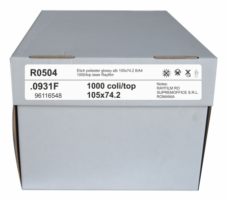 ETICHETE - Etich poliester glossy alb 105x74.2 8/A4 1000/top laser Rayfilm