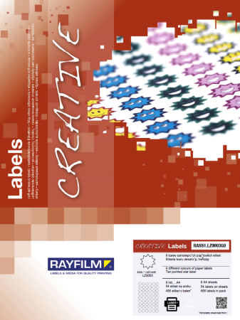 ETICHETE - Etich stea 10 colturi fotomat 54buc/A4 uz univ 10/set Rayfilm-Creativ