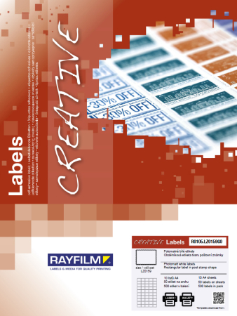 ETICHETE - Etich timbru postal dreptunghiular hartie perlata 50buc/A4 laser 10/set Rayfilm-Creativ