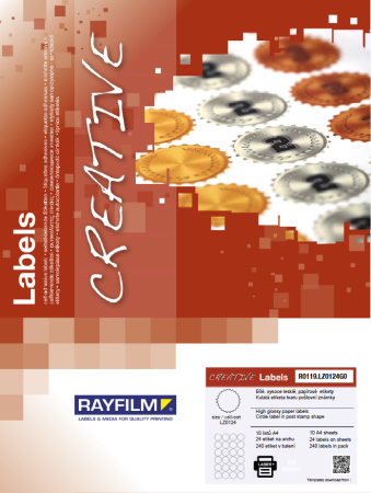 Creative (alte forme) - Etich timbru postal rotund hartie alba 24buc/A4 laser 10/set Rayfilm-Creativ