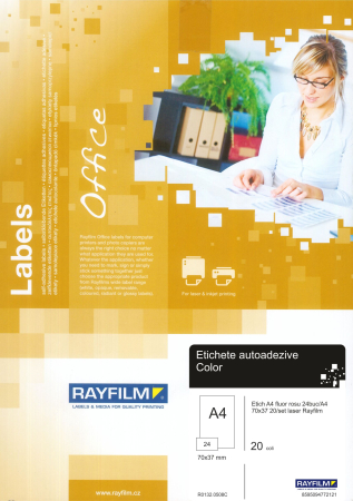 Office (hartie premium) - Etichete autoadezive Rayfilm Office 70x37 rosu fluorescent 20/top