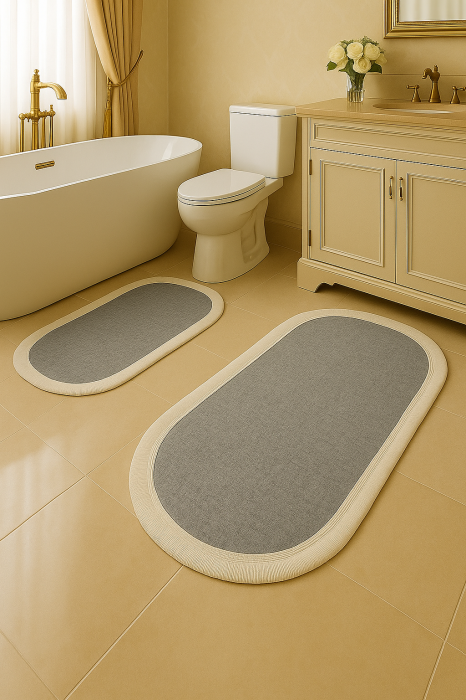 Set Covorașe de Baie 2 Piese – Model Clasic Elegant, Franjuri Albe [1]