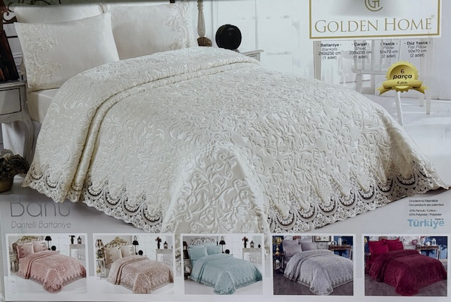 Set Lenjerie + Cuvertura de lux Matlasată cu broderie Elegantă  6 piese Alb [2]